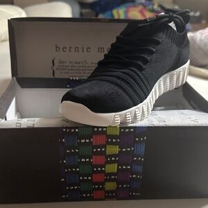 bernie mev. Black Knit Slip-On Sneakers with White Sole